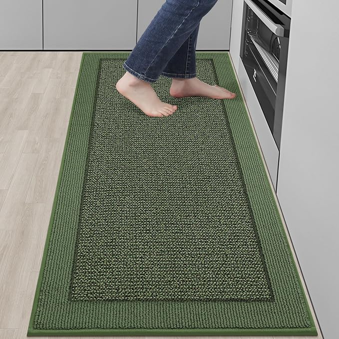 BEQHAUSE Kitchen Runner Rugs 24"x60", Kitchen Rugs Non-Slip Kitchen Mats for Floor, Absorbent and Stain Resistant Kitchen Mats, Machine Washable Rugs for Kitchen, Hallway, Laundry & Sink, Green