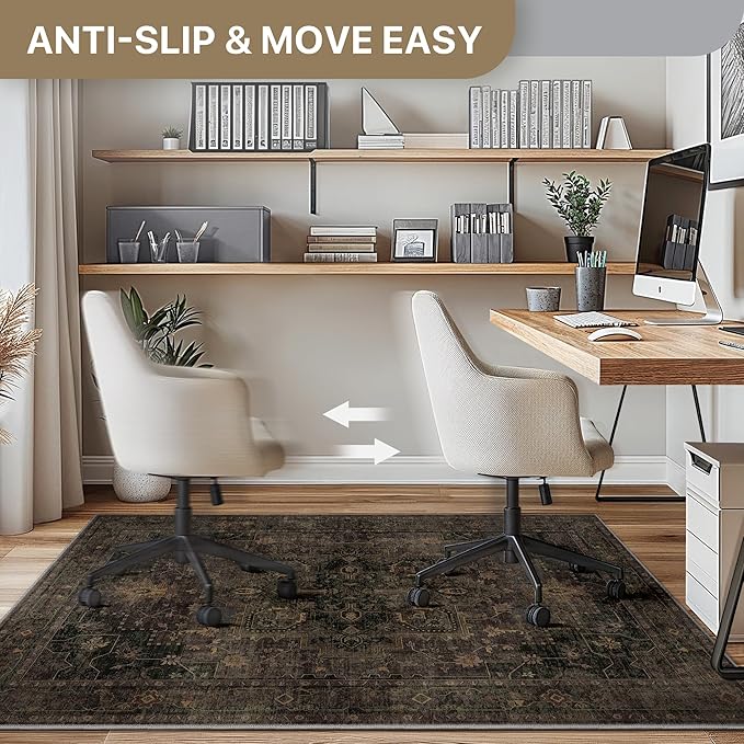48"x60" Office Chair Mat for Hardwood Tile Floor, Under Desk Carpet Protector for Rolling Computer Chair Mat, Machine Washable Area Rug, Anti-Slip 1/5" Thick Low Pile Thin Vinyl Floor Mat, Brown