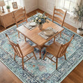 RELEANY Area Rugs Square 7ft Washable Non-Slip, Floral Vintage Distress Medallion Carpet for Living Room Bedroom Dining Room, Green Navy Blue White Red Teal
