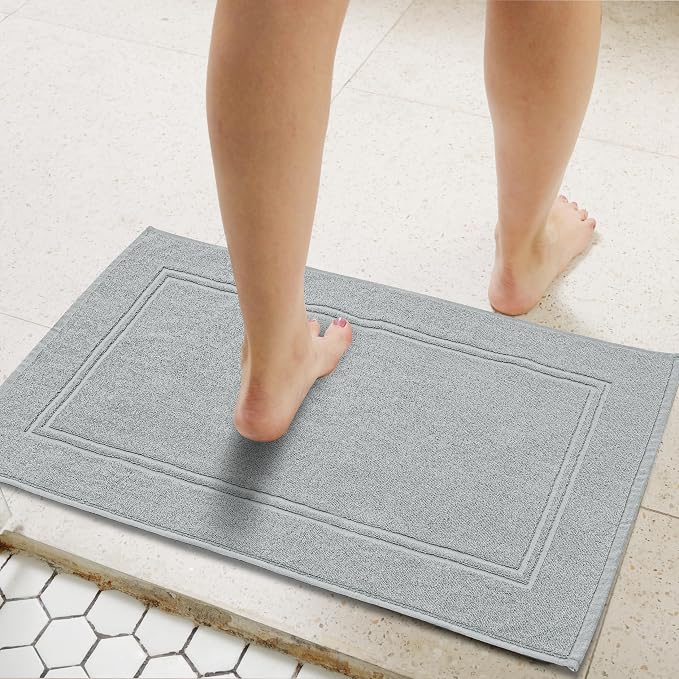 Tens Towels Pack of 2 Bath Mats 100% Cotton, 20 x 32 Inches, Super Absorbent, Hotel Quality Premium Floor Towels, Luxurious, Soft & Quick Dry, Not a Bathroom Rug, Cool Grey