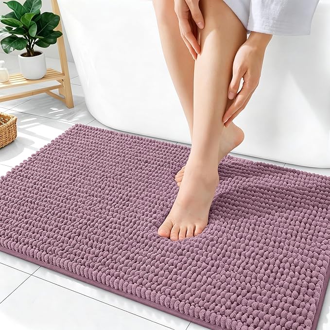OLANLY Thick Bathroom Rugs 36x24, Extra Soft Absorbent Chenille Bath Rugs, Rubber Backing, Machine Wash Dry, Bath Mats for Bathroom Floor, Tub and Shower, Home Decor Accessories, Deep Plum