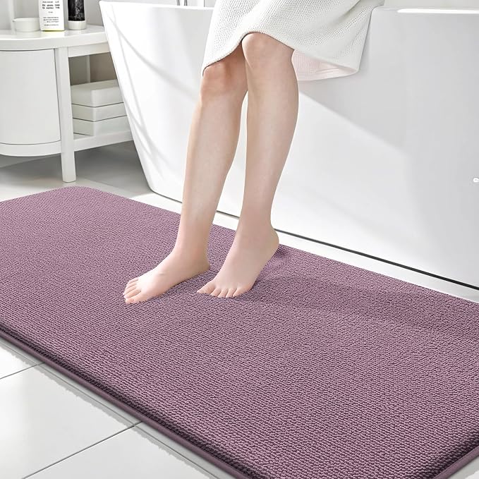 OLANLY Thick Memory Foam Bathroom Runner Rugs 70x24, Extra Soft Absorbent Long Bath Rug, Quick Dry, Non-Slip, Machine Washable Bath Mats for Bathroom, Tub and Shower, Home Decor Accessories, Deep Plum