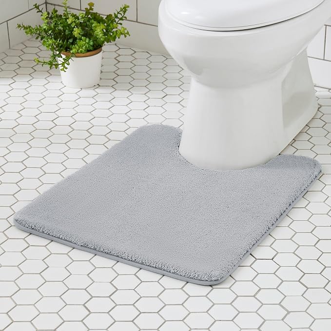 MINIDEAR Toilet Rugs 24x20 - U Shaped Light Gray Thick Memory Foam Contour Rugs,Ultra Soft & Plush Fluffy, Non-Slip, Quick Dry, Absorbent Washable Floor Microfiber Mat for Home Decor Accessories
