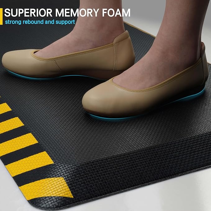 FEATOL Anti Fatigue Mat Industrial, Ergonomic Standing Floor Mat for Work for Stand -Safety Support for Leg & Back Pain(Yellow Border, 20" x 59", 2PC)