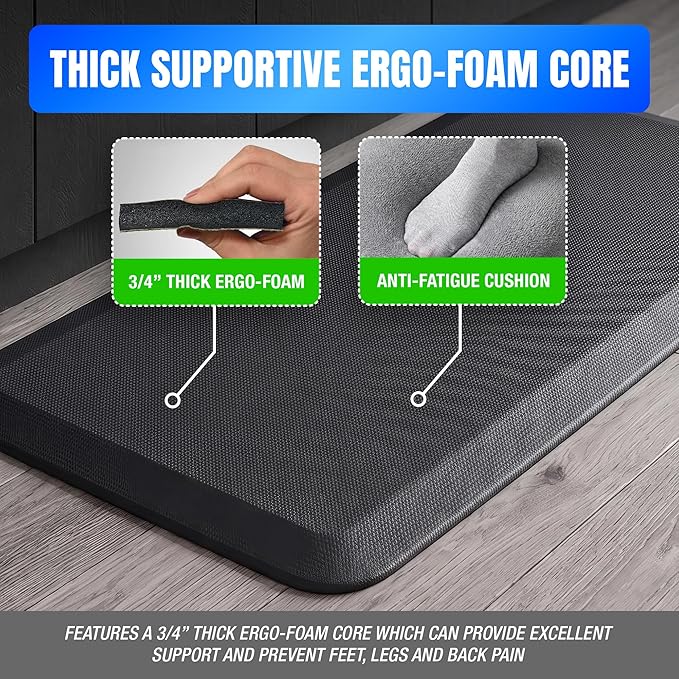 NewLife by GelPro Ergo-Foam Cushioned Anti-Fatigue Standing Kitchen Floor Mat, Padded Stain-Resistant, Waterproof, Non-Slip Comfort Padded Desk/Office Mat - 20" x 32", Grasscloth Charcoal