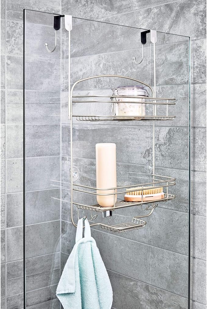 iDesign Weston Medium Metal Hanging Shower, Bath Organizer Holds Shampoo, Razors, Conditioner, Soap, Over-The-Door Caddy