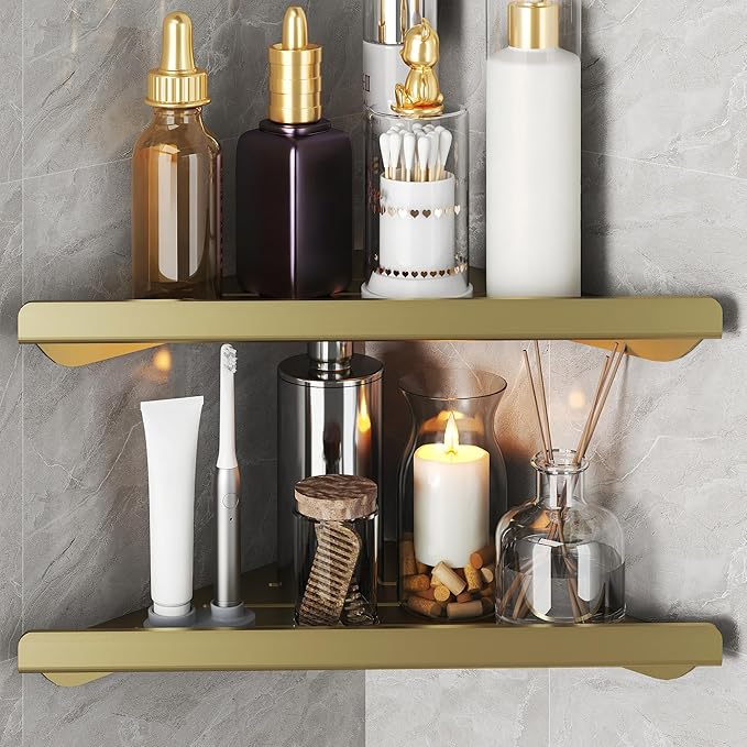 Corner Shower Shelves, 2-Tier Triangle Gold Shower Candy, 304 Stainless Steel Corner Shelf Will not Rust, Wall Mounted Caddy Shelves Easy to Install,Bathroom Storage Shelf for Toilet