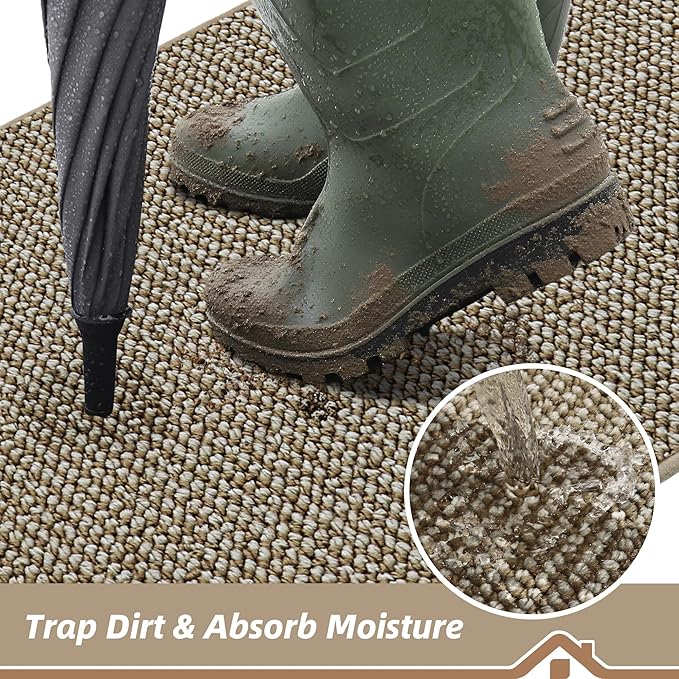 BEQHAUSE Dirt Trapper Door Mat 20" x 32", Non-Slip Washable Doormats Entrance Mat, Dirt Resistant and Absorbent Welcome Mat, Low Profile Floor Mats for Front Back Door and Entryway, Light Beige