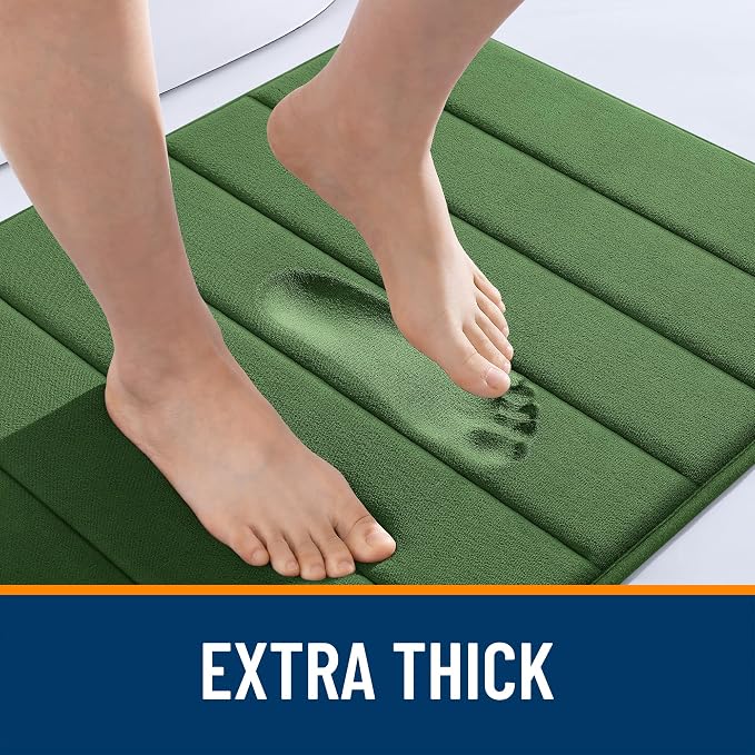 OLANLY Memory Foam Bath Mat 35x16, Super Soft Absorbent Bathroom Rugs, Quick Dry, Machine Washable Shower Floor Rugs, Bathmat Carpet, Bathroom Home Decor Accessories, Olive Green