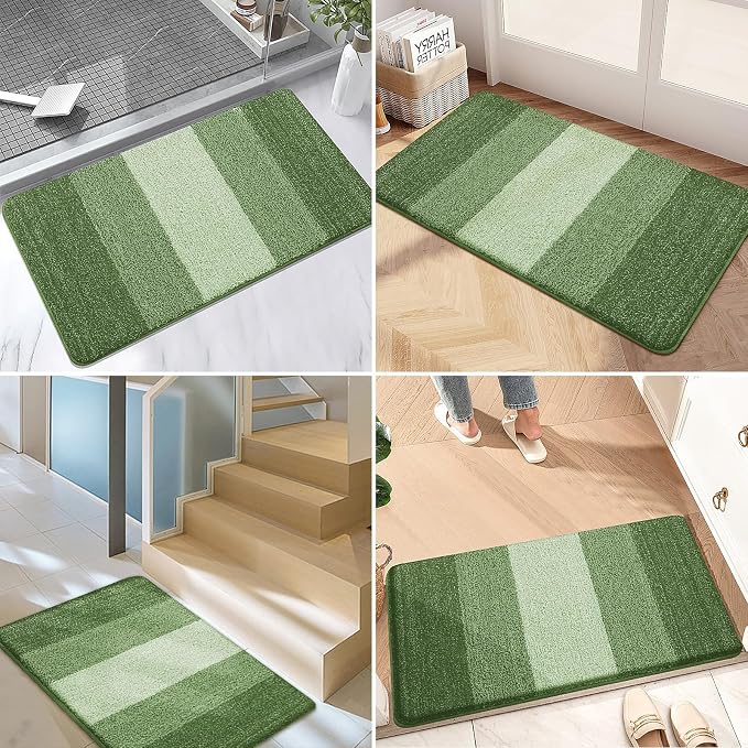 Kitinjoy Indoor Outdoor Door Mat, 59x32 Non-Slip Absorbent Dirt Trapper, Low-Profile Washable Inside Entrance Front Floor Mat, Sturdy Soft Entry Doormats for Entryway, Green