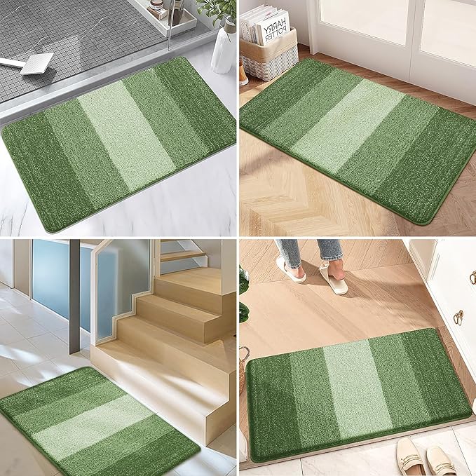 Kitinjoy Indoor Outdoor Door Mat, 44x24 Non-Slip Absorbent Dirt Trapper, Low-Profile Washable Inside Entrance Front Floor Mat, Sturdy Soft Entry Doormats for Entryway, Green