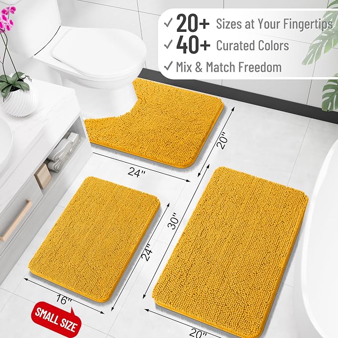 OLANLY Toilet Rugs U-Shaped 24x20, Extra Soft Absorbent Chenille Contour Bathroom Rugs for Toilet, Dry Quickly, Machine Washable, Non-Slip Bath Mat, Golden Yellow