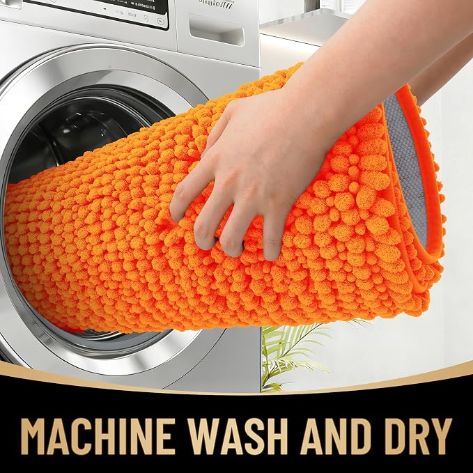 OLANLY Thick Bathroom Rugs 30x20, Extra Soft Absorbent Chenille Bath Rugs, Rubber Backing, Machine Wash Dry, Bath Mats for Bathroom Floor, Tub and Shower, Home Decor Accessories, Orange