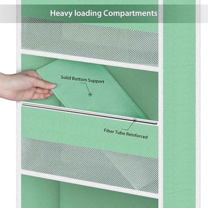 Univivi 6-Shelf Over Door Hanging Organizer Fabric Baby Door Storage with 5 Large Pockets and 3 Small PVC Pockets Wall Mount Hanging Storage Organizers for Baby Essential (Green)