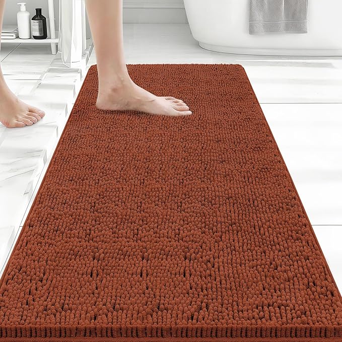 Bcoimo 44x24 Chenille Bath Mat – Non-Slip with Backing Bath Rug Ultra-Absorbent and Machine Washable Bathroom Mat Quick-Dry Design. Ideal for Bathroom Shower and Tub Areas