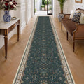 Hazo Haus Washable 3x20 Dark Green Hallway Runner Rug - Modern Vintage Boho Long Wide Runner Rugs for Kitchen, Eclectic Floral with Brown Accent, Low Pile Stain Resistant
