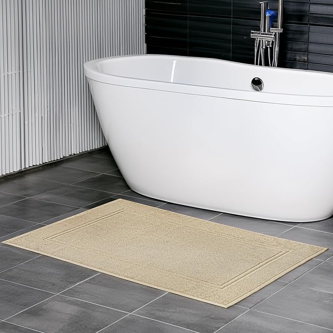 Tens Towels Pack of 2 Bath Mats 100% Cotton, 20 x 32 Inches, Super Absorbent, Hotel Quality Premium Floor Towels, Luxurious, Soft & Quick Dry, Not a Bathroom Rug, Beige
