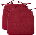 Ruqmuis Chair Cushions for Dining Chairs, 2" Thick Seat Cushions for Kitchen Chairs, D-Shaped Chair Pads with Washable Cover, Ties and Non Slip Backing, 17'' x 16'', Set of 2, Red