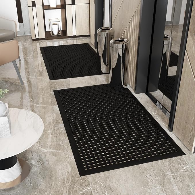 Ottomanson Heavy Duty Rubber Floor Mat – Non-Slip, Waterproof, Easy to Clean – Anti-Fatigue Mat for Commercial Kitchens, Restaurants, Workshops – Oil Resistant, Hose Washable – 36" x 60", Black