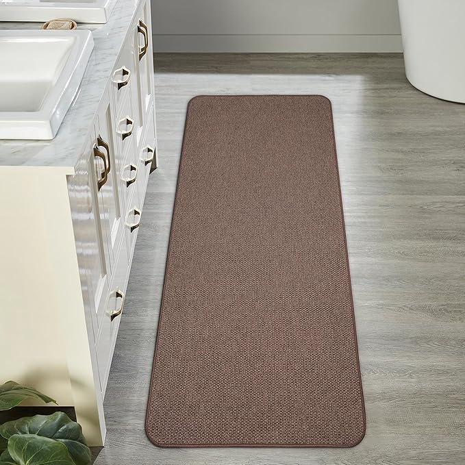 Bosap Bath Mat,Ultra Thin Bathroom Runner Rugs,Large Bath Mats for Bathroom,Quick Dry,Non-Slip,Machine Washable,Low Pile,Bath Rug,Shower Outside,Sink,Home Decor Accessories.Brown,2'x5'（24x60inch）