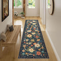 DUKINO Runner Rug, 2x7 Boho Kitchen Rug for Hallways with Low Pile Design, Washable Non Slip Backing Soft Floral Runner for Kitchen, Hallway, Entryway, Bedroom, Laundry, Navy Blue