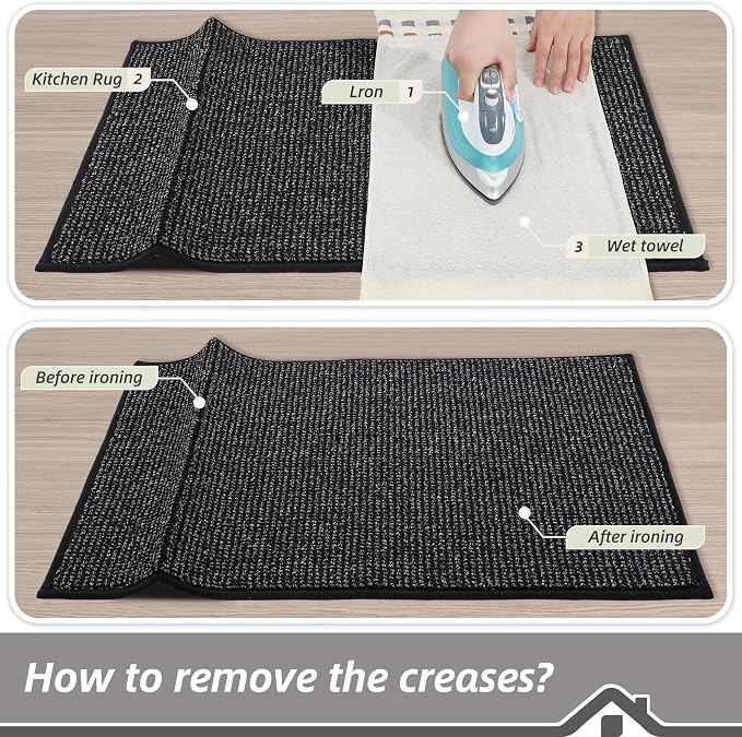 BEQHAUSE Kitchen Rugs and Mats 2PCS, Non-Slip Kitchen Mats for Floor, Absorbent and Stain Resistant Kitchen Runner, Machine Washable Rugs for Kitchen, Laundry & Sink, 24"x36"+24"x60", Black