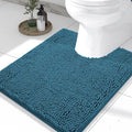 Smiry Luxury Chenille Toilet Rugs U-Shaped 24x20, Soft Absorbent Non-Slip Contour Bathroom Rugs for Toilet, Machine Washable Contoured Bath Mats, Peacock Blue