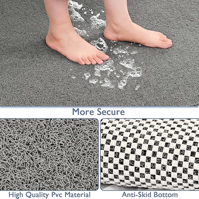Shower Mat Non Slip 47x32 Inch, Quick Drying PVC Loofah Bath Mats, Easy Clean Soft Bathroom Rugs for Tub Floor, Shower, Grey