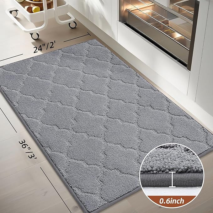 COSY HOMEER Kitchen Rugs 24"x36" Non-Slip Washable Kitchen Mats for Floor Absorbent Kitchen Carpet Soft Rugs for Kitchen,Sink Mat,Entrance,Area Rug,Grey