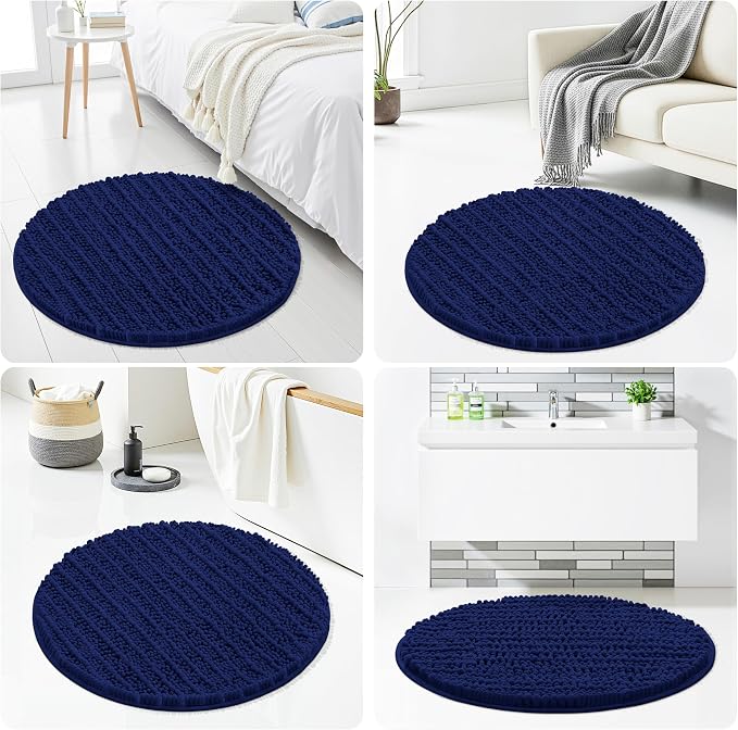 Smiry Bathroom Rugs Mat Round 30x30, Soft Absorbent Chenille Bath Rugs, Non Slip Rubber Backing Machine Washable Quick Dry Bath Mats for Bathroom Floor, Tub, Shower, Home Accessories, Navy Blue