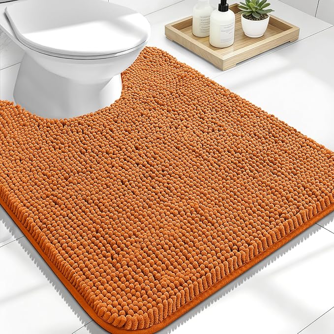 OLANLY Toilet Rugs U-Shaped 24x20, Extra Soft Absorbent Chenille Contour Bathroom Rugs for Toilet, Dry Quickly, Machine Washable, Non-Slip Bath Mat, Clay
