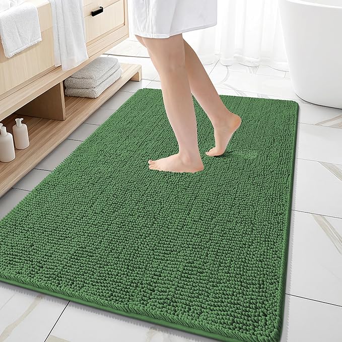 OLANLY Large Bathroom Rugs 59x35, Extra Soft Absorbent Chenille Bath Rugs, Rubber Backing Quick Dry, Machine Washable Bath Mats for Bathroom Floor, Tub and Shower, Home Decor Accessories, Olive Green