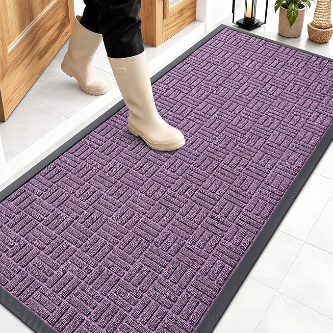 OLANLY Front Door Mat Outside Entrance 59x23, Absorbent, Heavy Duty Sturdy Natural Rubber Doormat Indoor Outdoor, Non-Slip, Stain and Fade Resistant, Low Profile Floor Mat for Entryway, Violet