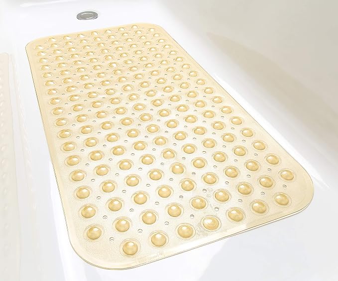 Large Non-Slip Bathtub & Shower Mat 31"x16" (Smooth/Non-Textured Tubs Only) Safe, Clean, Machine-Washable, Superior Grip&Drainage, Vinyl, Transparent Light Brown,Medium