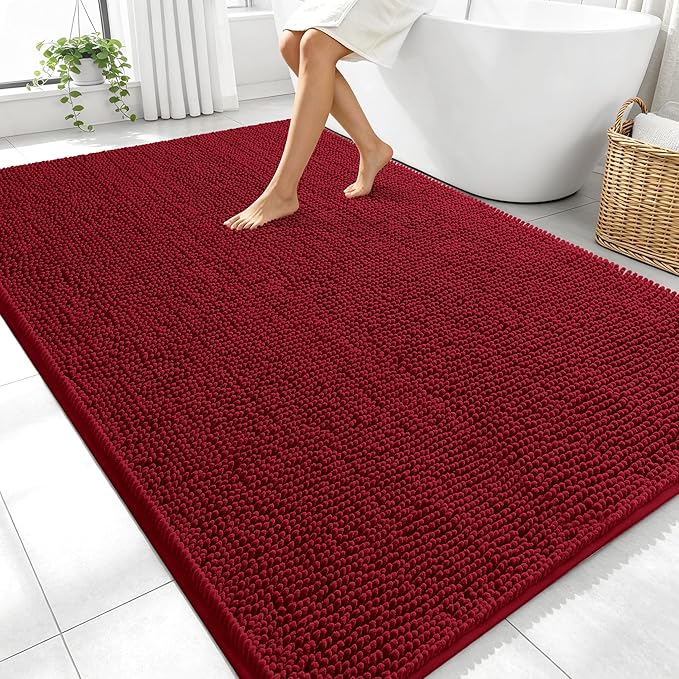 OLANLY Large Bathroom Rugs 70x46, Extra Soft Absorbent Chenille Bath Rugs, Rubber Backing Quick Dry, Machine Washable Bath Mats for Bathroom Floor, Tub and Shower, Home Decor Accessories, Red