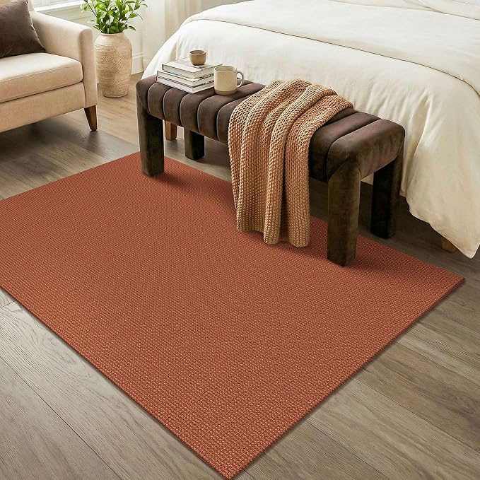 KOZYFLY Washable 4x6 Entry Woven Area Rug, Braided Throw Rugs for Entryway, Non Slip Door Mat Indoor Entrance, Front Porch Carpet for Foyer, Kitchen, Bedroom, Living Room, Burnt Orange/Tan