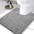 Smiry Luxury Chenille Toilet Rugs U-Shaped 24x20, Soft Absorbent Non-Slip Contour Bathroom Rugs for Toilet, Machine Washable Contoured Bath Mats, Grey