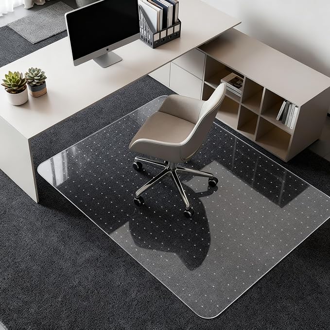Kuyal Desk Chair Mat for Carpet, 30'' x 48'' Rectangle Transparent Mats for Chairs Good for Desks, Office and Home, Easy Glide, Protects Floors for Low and No Pile Carpeted Floors