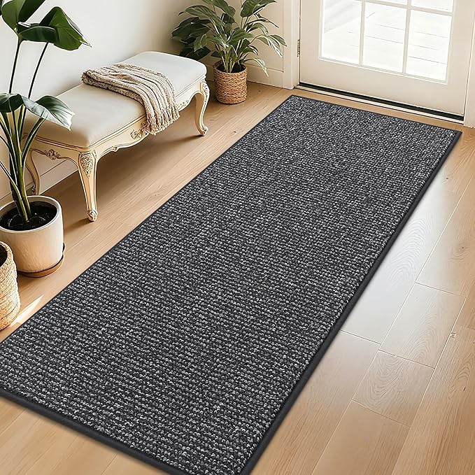 BEQHAUSE Dirt Trapper Door Mat 32" x 72", Non-Slip Washable Doormats Entrance Mat, Dirt Resistant and Absorbent Welcome Mat, Low Profile Floor Mats for Front Back Door and Entryway, Charcoal