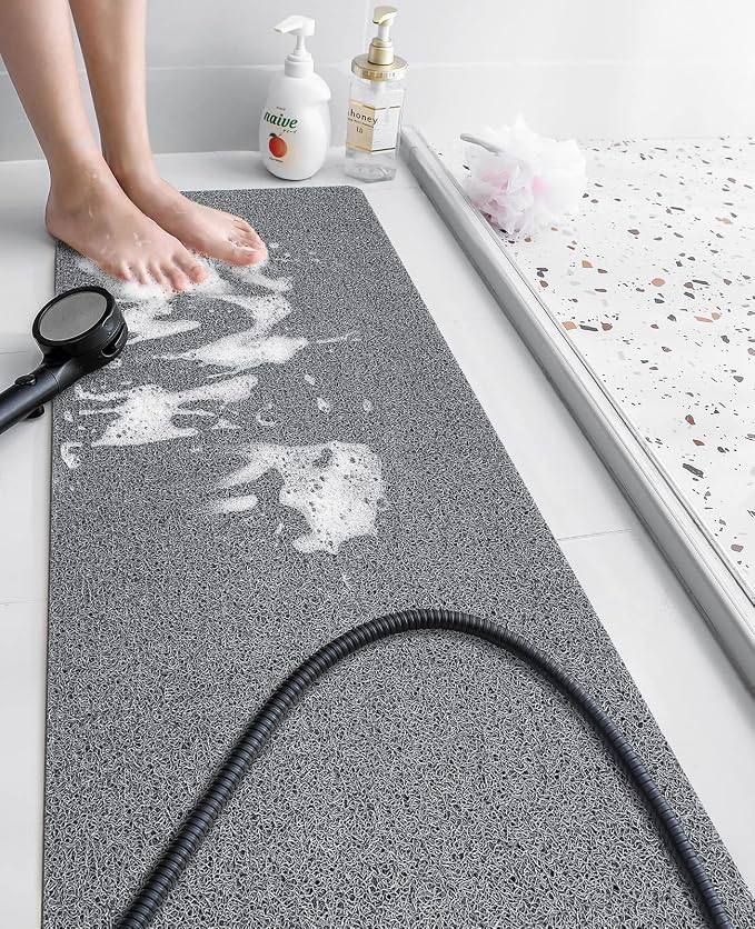 OTHWAY Shower Mat Non Slip Without Suction Cups, Quick Drying Bathtub Mat Non Slip for Shower Bathroom, PVC Loofah Shower Mat for Wet Areas (Grey)