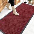OLANLY Front Door Mat Outside Entrance 59x23, Absorbent, Heavy Duty Sturdy Natural Rubber Doormat Indoor Outdoor, Non-Slip, Stain and Fade Resistant, Low Profile Floor Mat for Entryway, Black Red