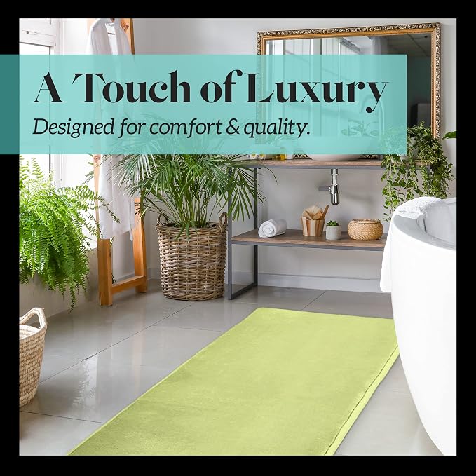 Memory Foam Bath Mat Non Slip Absorbent Super Cozy Velvet Bathroom Rug Carpet (22 inches X 36 inches, Lime)