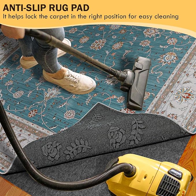 Waterproof Rug Pad 9x12 Ft, 1/4" Thick Under Area Carpet Padding, Non Slip Felt Rug Pads for Hardwood Floors, Protective Underlay Keeps Rugs in Place Without Wrinkles