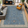 Hazo Haus Boho 8x12 Large Area Rugs for Living Room - Eclectic Dusky Blue Rug for Bedroom Under Bed, Dining Room Under Kitchen Table, Washable Soft Non Slip Unique Colorful Indoor Décor