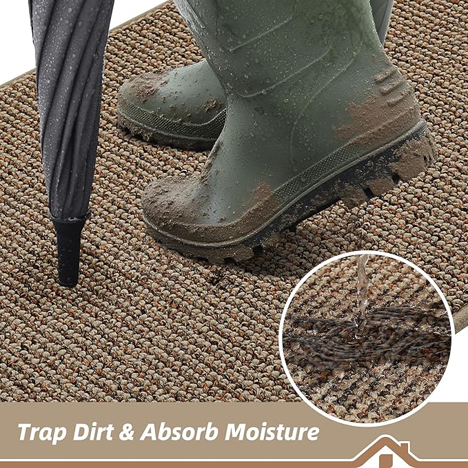 BEQHAUSE Dirt Trapper Door Mat 32" x 72", Non-Slip Washable Doormats Entrance Mat, Dirt Resistant and Absorbent Welcome Mat, Low Profile Floor Mats for Front Back Door and Entryway, Beige