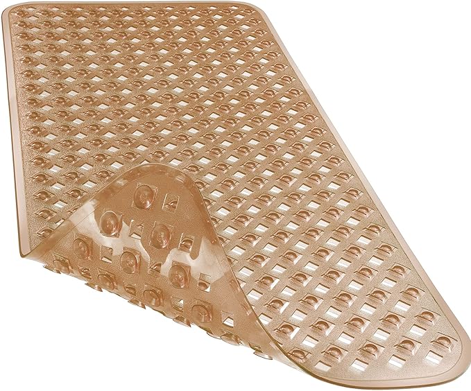 Yimobra Bathtub Mat Non Slip, 35"X16" Shower Mat with Strong Suction Cups&Drain Holes, Long Anti Slip Bath Tub Mat for Inside Shower, Machine Washable Fast Drying, Bathroom Essentials,Clear Brown