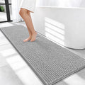 OLANLY Thick Bathroom Runner Rugs 59x20, Extra Soft Absorbent Chenille Bath Rugs, Rubber Backing, Machine Wash Dry, Long Bath Mats for Bathroom, Tub and Shower, Home Decor Accessories, Light Grey