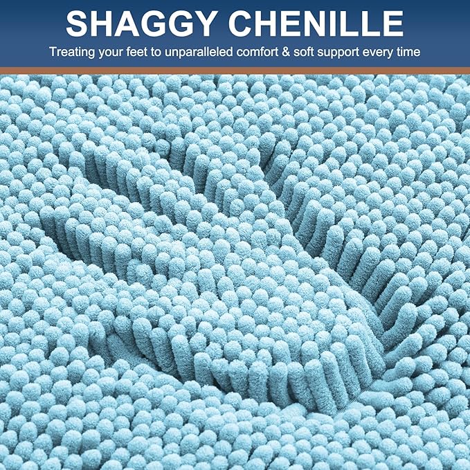 Smiry Luxury Chenille Bathroom Rugs 70x24, Extra Soft and Absorbent Shaggy Bath Mat, Machine Washable, Non-Slip Plush Carpet Runner for Tub, Shower, and Floor, Home Decor Accessories, Sky Blue