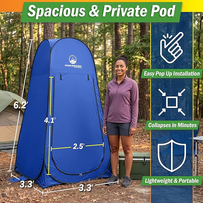Wakeman Pop Up Changing Tent, 3.3 x 3.3 x 6.2ft, Camping Shower Tent for Portable Toilet Stall or Dressing Room with Carry Bag for Camping, Beach, or Tailgate, Polyester