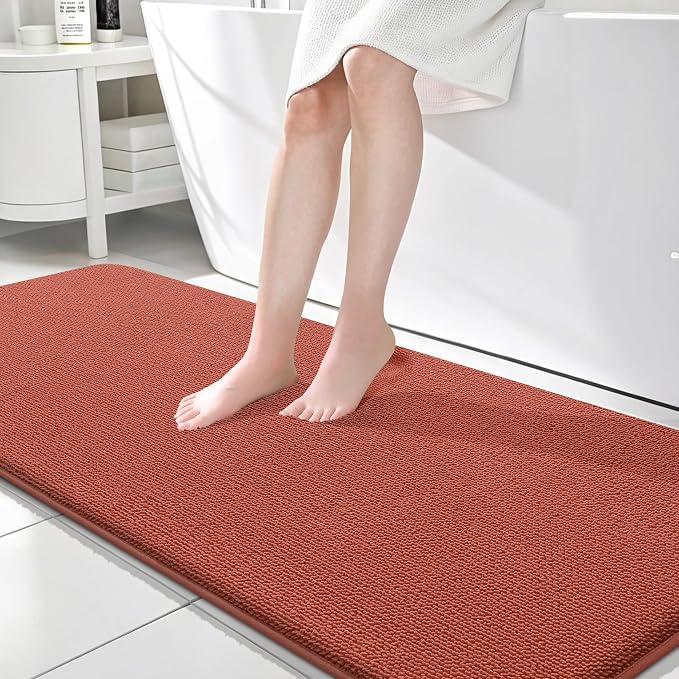 OLANLY Thick Memory Foam Bathroom Runner Rugs 70x24, Extra Soft Absorbent Long Bath Rug, Quick Dry Bath Mats, Non-Slip, Machine Washable Mat, Tub and Shower, Home Decor Accessories, Rustic Terracotta